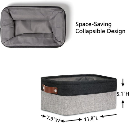DULLEMELO Small Storage Baskets for Shelves, Small Fabric Collapsible Rectangular Storage Bins for Shelves, Closets, Nursery, Home, Office, Empty Gift Baskets (6-Pack, Black&Gray)