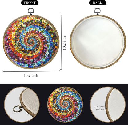 Colorful Glass Style Colorful Geometric Decoration Gift for Art Lovers Framed Round Wall Decor Canvas Wall Art Hanging Prints Artwork for Home Nursery Bedroom Living Room Decorations 10.2X10.2 Inch