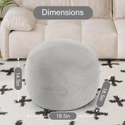 MeMoreCool Round Stuffed Pouf Ottoman Foot Rest, Floor Pouf Foot Stool with Soft Foam Chunk Filling, Small Round Ottoman Footstool Circle Footrest for Living Room, Light Grey