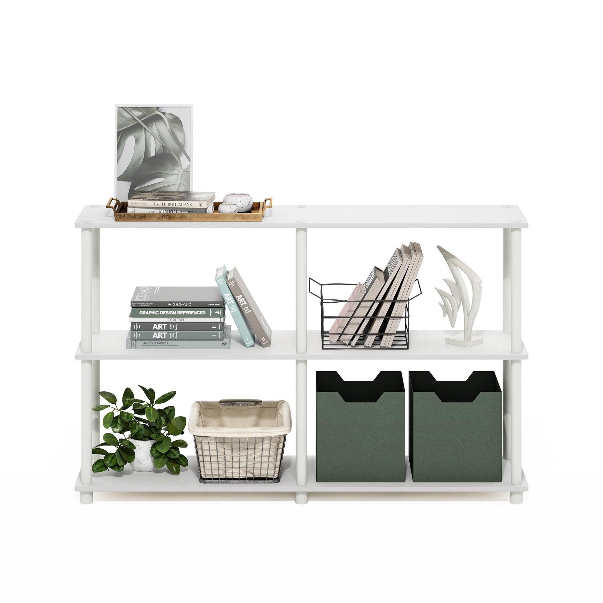 Furinno Turn-N-Tube Storage Shelves, 3-Tier 47.4 Wide Book Shelf, Corner Shelf, Toolless Open