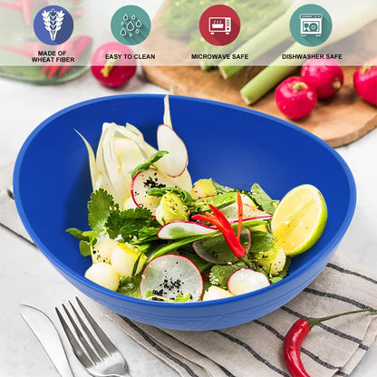 Large Wheat Straw Bowls,Big Salad Bowls set of 2,Unbreakable Serving Bowls Microwave & Dishwasher Safe, Alternative for Plastic Bowl Sets for Kitchen.Blue