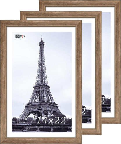 VCK 14x22 Picture Frame 3 Pack - Brown Walnut, Natural Textured Solid Wood Frame, Wall Gallery Frame