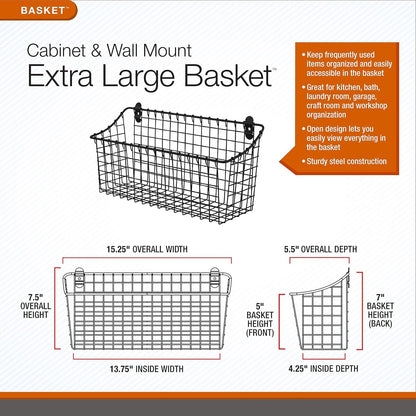 Spectrum Extra Large Wire Wall Mount Storage Basket Industrial Gray, Vintage Wire Basket Wall Mount