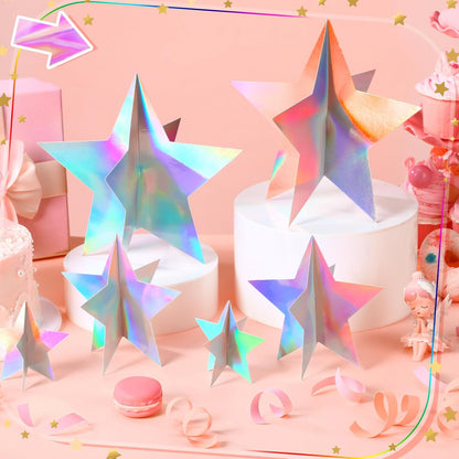 45 Pcs 3D Star Centerpieces Movie Night Decorations for Table in 3 Size Hanging Supplies for Red Carpet Film Show Theme Birthday New Year Party First Day of School Table Decor (Iridescent)