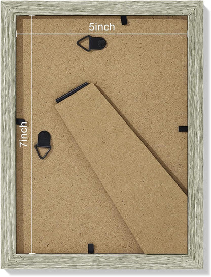 Vittanly 5x7 Picture Frames Set of 9, Shatter Resistant Plexiglass, Display 4x6 Pictures with Mat or 5x7 without Mat, Photo Frames for Wall or Tabletop, Engineered Wood, Driftwood
