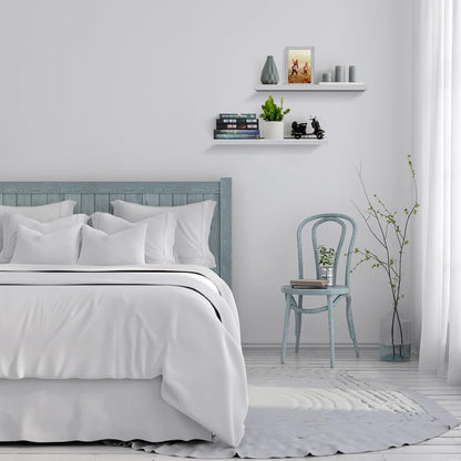 Meangood Floating Shelves White 17 inch Wall Mounted Natural Bamboo Wood Wall Storage Shelves for Bedroom,Living Room,Bathroom, Kitchen（Set of 2）