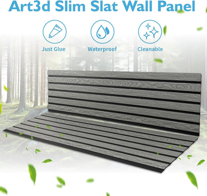 Art3d 4-Pack Glue-On Six-Grid Wainscoting Panel for Interior Wall Decor - 104 x 12 Inch Polystyrene Ultralight Slim Slat Wall Panels for Living Room Bedroom, Ash