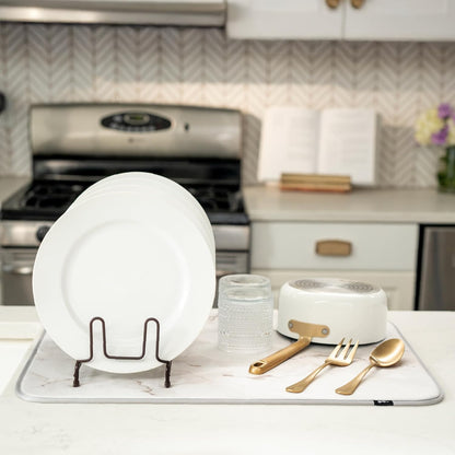 S&T INC. Dish Drying Mat XL, 18” x 24”, Absorbent Microfiber Kitchen Counter Mat, Dish Drying Pad for Dishes, Utensils, Pots and Pans, Extra Large, Grey Stone