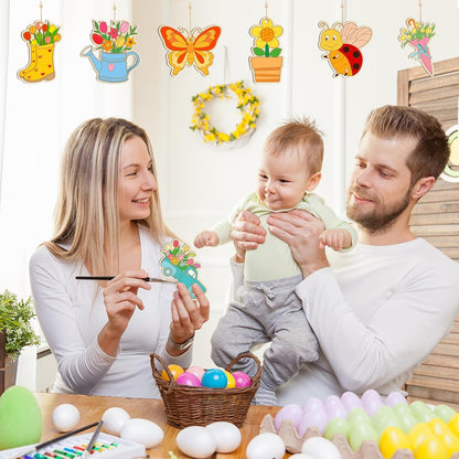 80PCS Wooden Spring Ornaments to Paint, 10 Styles DIY Blank Unfinished Wood Flower Cutouts Butterfly Ornament for Crafts Hanging Decorations, Cute Bee Flower Shape Home Decorations Gifts