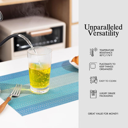 Placemats Set of 4 - Easy Clean Woven Vinyl Placemats for Dining Table, Indoor/Outdoor Place Mats, Washable PVC Table Mats（Ocean Geode）