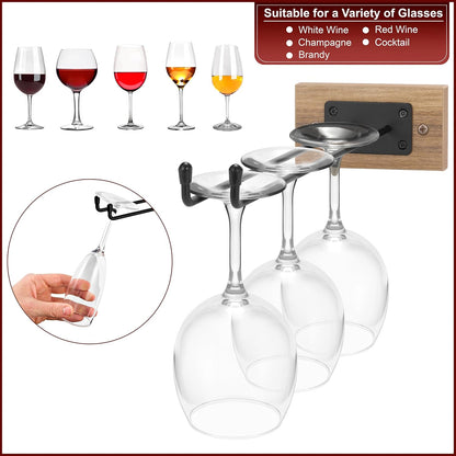 Sorbus Wall Mounted Wine Glass Stemware Rack Set - Wire & Wood Wine Rack Wall Mounted for Wine Glasses, Champagne Glasses, and Drinkware - Complete Your Home Bar & Kitchen Storage, Mahogany