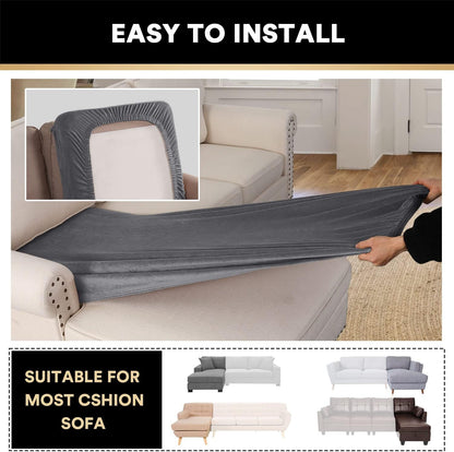 PrinceDeco Sectional Couch Covers Velvet Couch Cover for Dogs Washable L Shaped Couch Cover 1 Piece Individual Sectional Couch Covers with Elastic Bottom(Chaise Lounge,Grey)