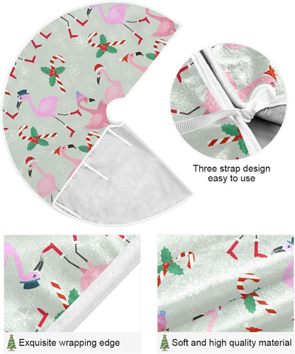 Christmas Flamingo Candy Tree Skirt, Seasonal Tree Mat Holiday Party Supplies Ornaments Indoor Outdoor Decorations for Tabletop Trees 35.4 Inches