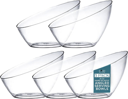 Posh Setting Clear Serving Bowls Small Hard Plastic Candy Bowl for Weddings, Buffet, Offices, Disposable Small Angled Bowls for Party's, Salads, Snacks and Fruit Bowl 5 Pack