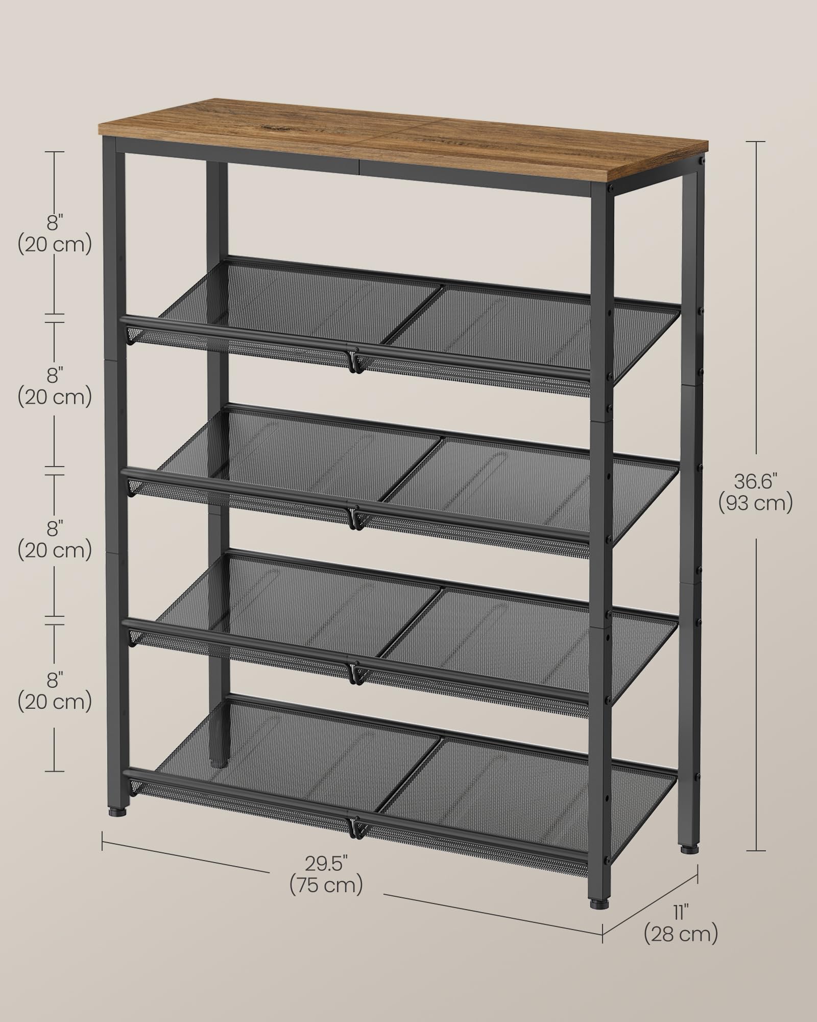 VASAGLE Shoe Rack for Entryway, Freestanding, Adjustable, Industrial