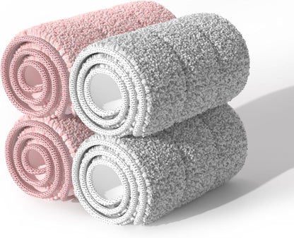 JOYMOOP Mop Replacement Pads, Reusable Microfiber Mop Pads for 13-inch Flat Mop and Mop Bucket Set, Pack of 4 Refills - Grey and Pink