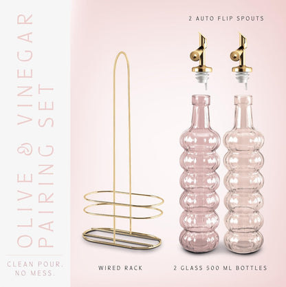 COOK WITH COLOR Glass Olive Oil Bottle Dispenser - 2 Pack- 17oz Oil and Vinegar Cruet - Olive Oil Carafe Decanter for Kitchen