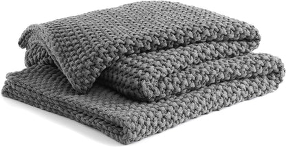 YnM Chunky Cotton Knit Throw Blanket, Cable Knit Throws for Bed Couch Sofa, Comfy & Relaxing, Decorative Piece for Farmhouse Modern Boho Rustic Scandinavian Chic Vibe, Moon Grey 60x80 Inches