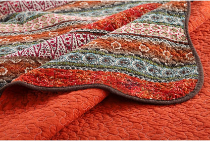 NEWLAKE Striped Classical Cotton 3-Piece Patchwork Bedspread Quilt Sets, Queen Size