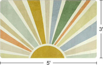 STARUIA Boho Washable Rug 3'x5' Kids Area Rug for Playroom, Colorful Kids Rug for Bedroom, Non-Slip Throw Sun Carpet Soft Small Sunshine Rugs for Office Nursery Entryway Dorm