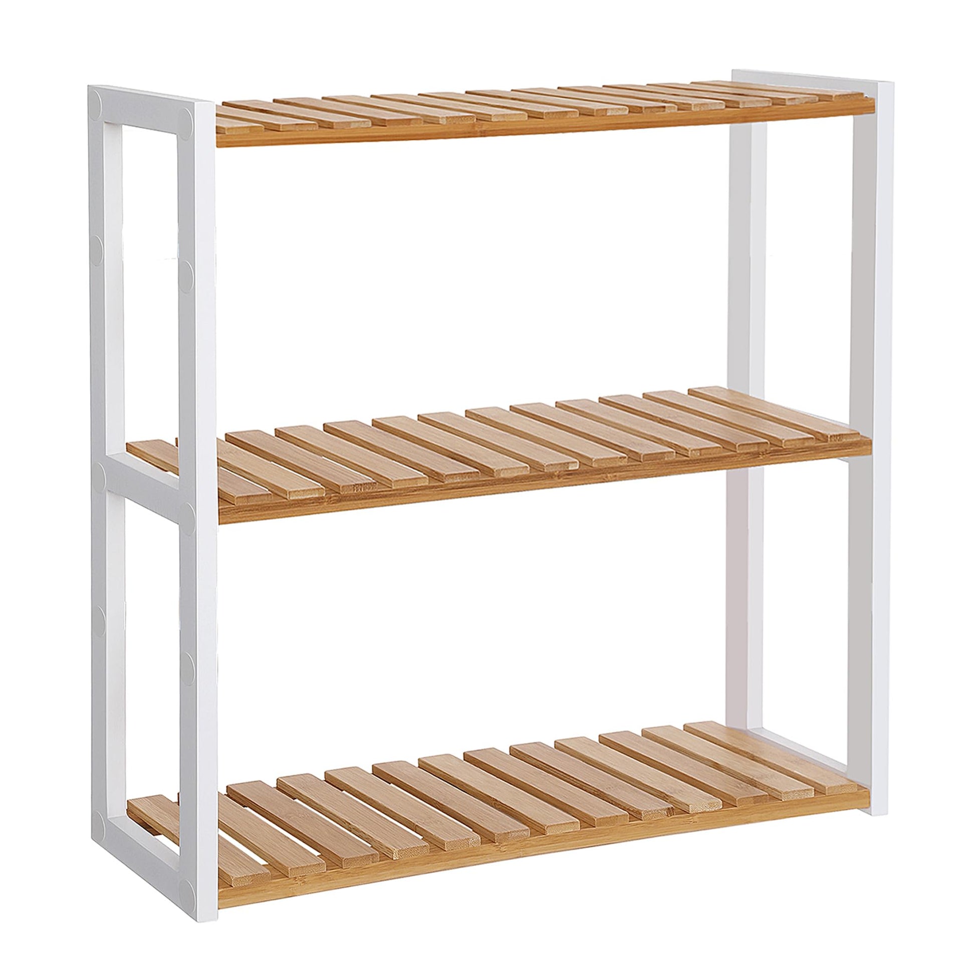 SONGMICS Bamboo Bathroom Shelf, 3-Tier Adjustable Plants Rack, Wall-Mounted or Stand, in The Living