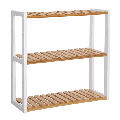 SONGMICS Bamboo Bathroom Shelf, 3-Tier Adjustable Plants Rack, Wall-Mounted or Stand, in The Living