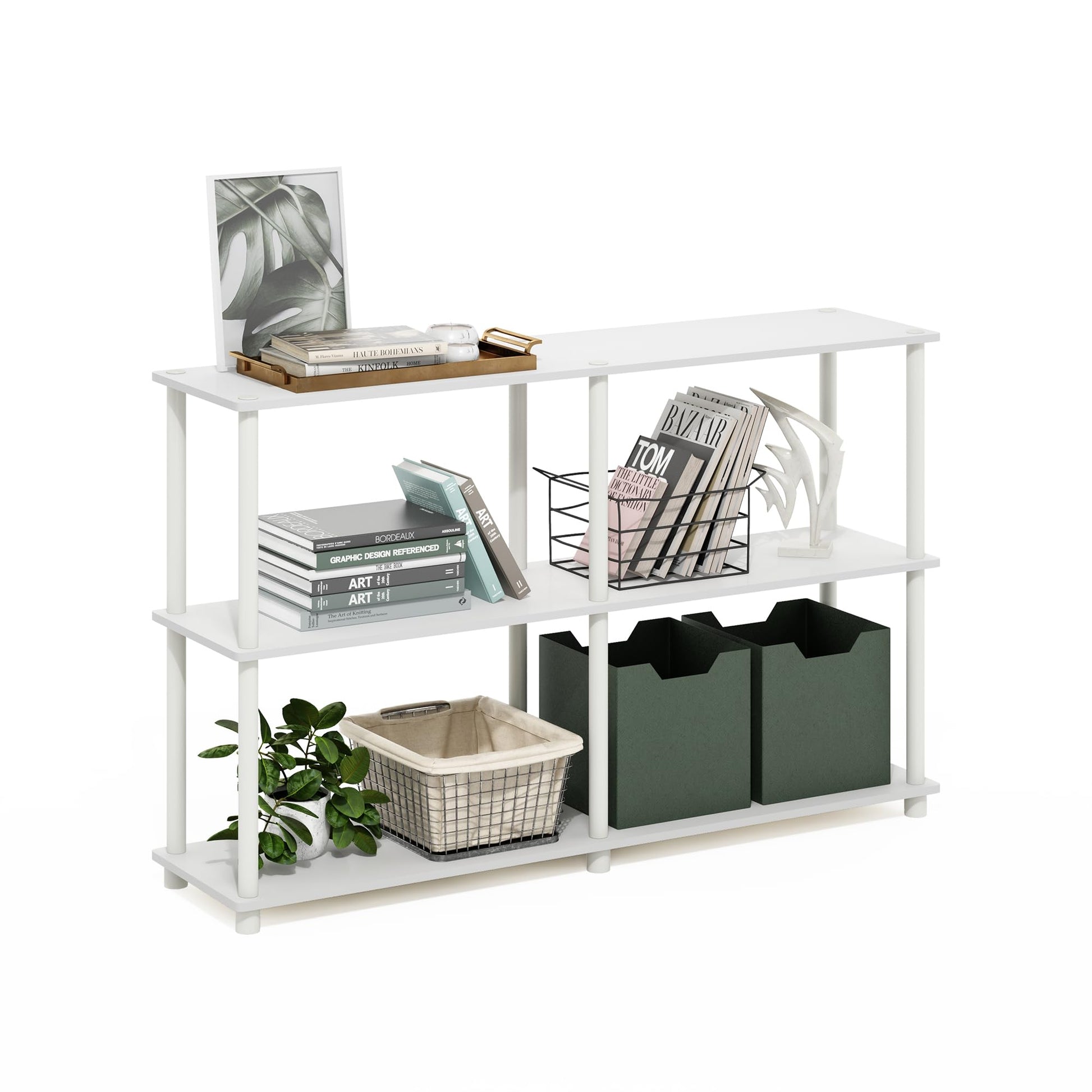 Furinno Turn-N-Tube Storage Shelves, 3-Tier 47.4 Wide Book Shelf, Corner Shelf, Toolless Open