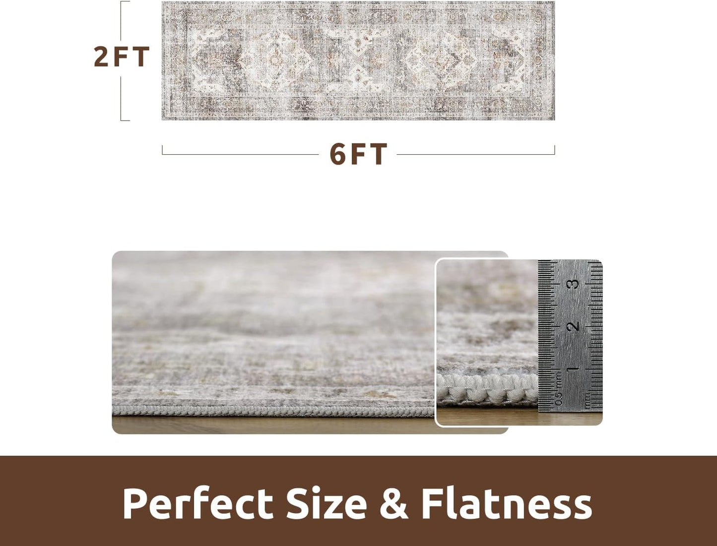 AMOAMI-2X6 Runner Rug-Washable Runners for Hallways-Soft Non Slip Bedside Rugs for Bedroom-Vintage Long Rug for Hallways Entryway Laundry Room Stair Kitchen Bathroom Grey