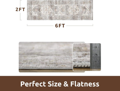 AMOAMI-2X6 Runner Rug-Washable Runners for Hallways-Soft Non Slip Bedside Rugs for Bedroom-Vintage Long Rug for Hallways Entryway Laundry Room Stair Kitchen Bathroom Grey