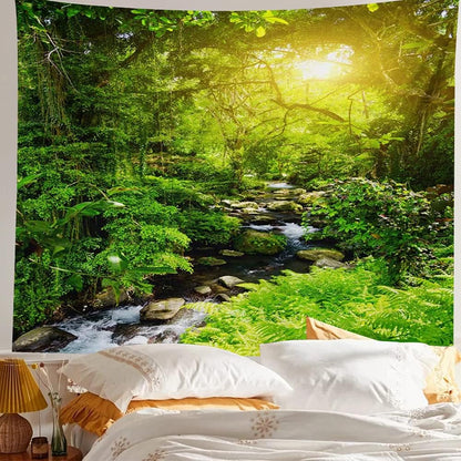Llamazing Forest Creek Landscape Tapestry - Home Decor for Living Room and Bedroom - Magic Curtain (90.5''L70.8''W)