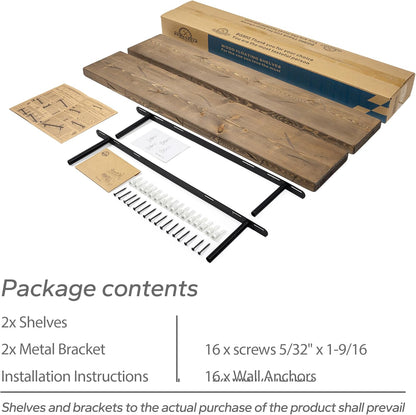 BGMG 30 inch Distressed Walnut Floating Shelves for Wall,High End Solid Real Wood 30 in Floating Shelf,Rustic Wooden Wall Mount Shelves Set of 2,Heavy Duty Bracket,30x6.7x1.25 inch