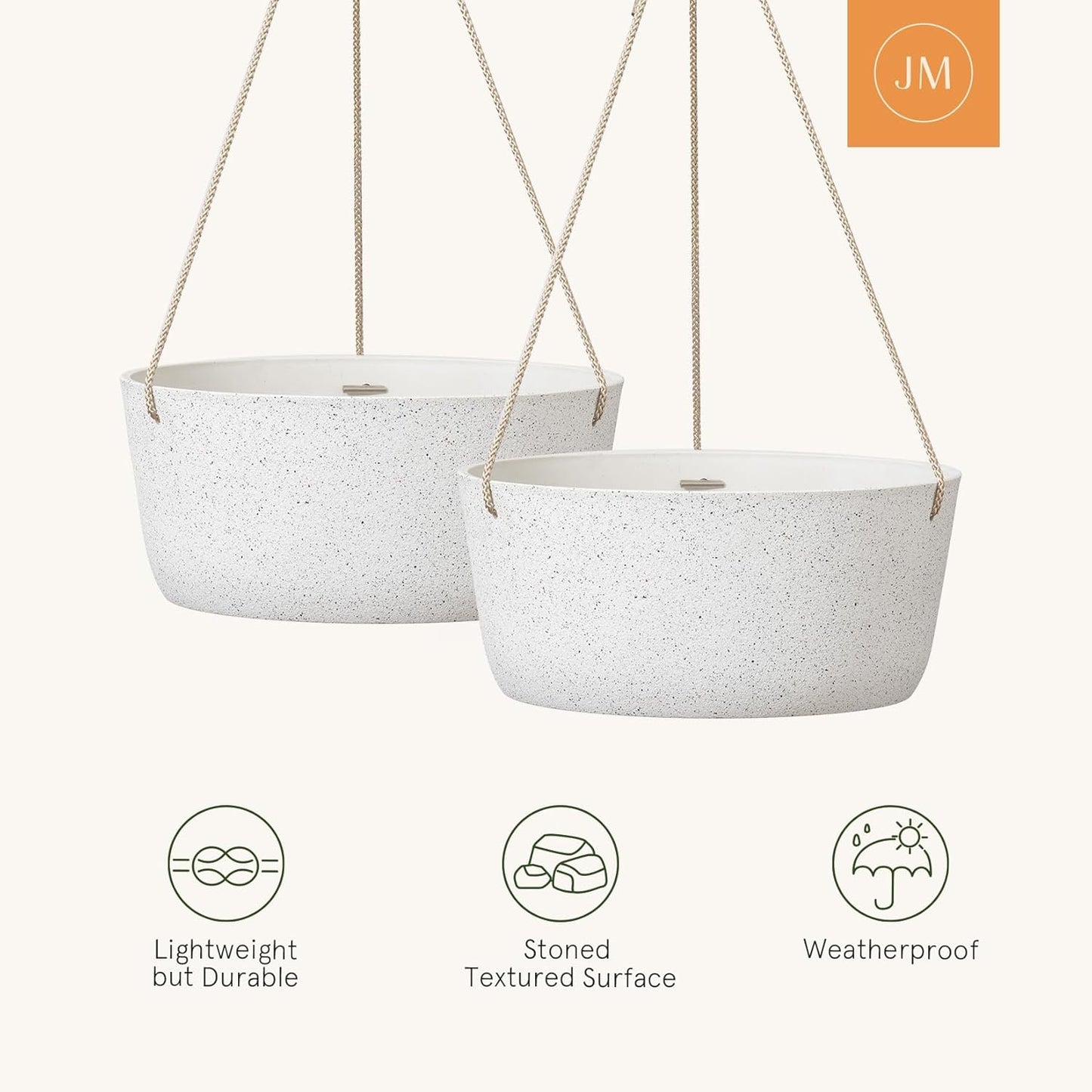 La Jolie Maison Large Hanging Planters - 12 Inch Outdoor Flower Pots, Hanging White Planters Set of 2