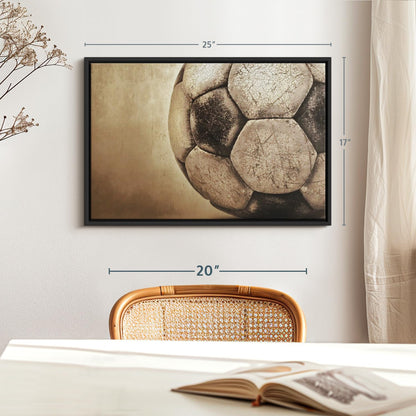 Elephant Stock Worn Soccer Ball Wall Art - Horizontal Framed Canvas - 1-Piece Living Room Wall Decor - Photography sports Canvas Print - Brown and Gray Decor for Wall - 25" X 17"