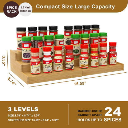 Spice Rack Organizer for Cabinet 2Pack, 3 Tier Expandable Bamboo Spice Storage, Great for Kitchen Cabinet, Cupboard,Pantry and More(Natrual)