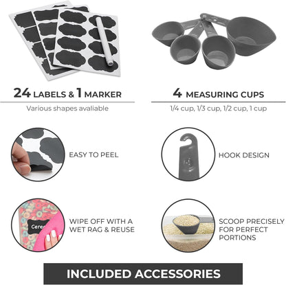 Freshware Kitchen Storage Containers with Lids, 48 PCS Airtight Food Storage Containers, Plastic Kitchen Containers, Pantry Containers for Cereal, Dry Food, Includes Labels, Marker & Measuring Spoons