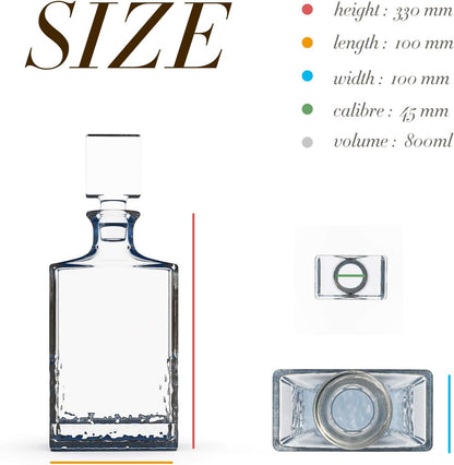 Glass Decanter with Airtight Geometric Stopper - Whiskey Decanter for Wine, Bourbon, Brandy, Liquor, Juice, Water, Mouthwash. Italian Lead-Free Glass (700ml/Crushed Ice)