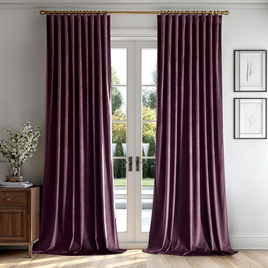 MIULEE Dark Purple Velvet Curtains 90 inches 2 Panels - Luxury Room Darkening Window Drapes for Bedroom Living Room Thermal Insulated Super Soft Blackout, Back Tab Rod Pocket Pinch Pleated, W52 x L90