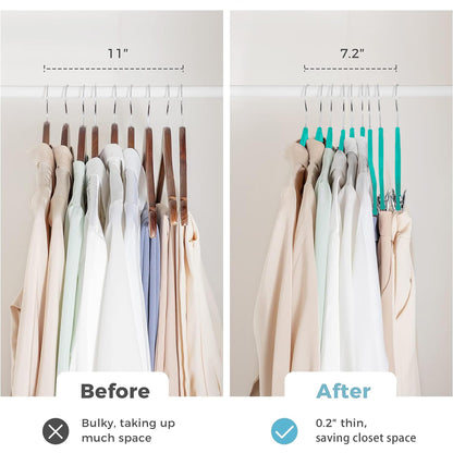VECELO 20 Pack Velvet Clothes Hangers with Adjustable Clips,Heavy-Duty Non Slip & Space-Saving with