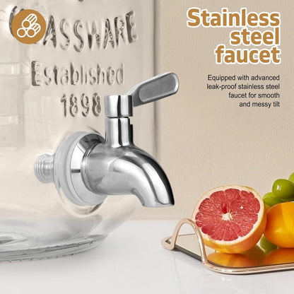 DD&HAPP Gallon Glass Drink Dispensers For Parties 2PACK.1.5Gallon Beverage Dispenser,Glass Drink Dispenser With Stand And Stainless Steel Spigot 100% Leakproof.Lemonade Dispenser With Ice Cylinder.