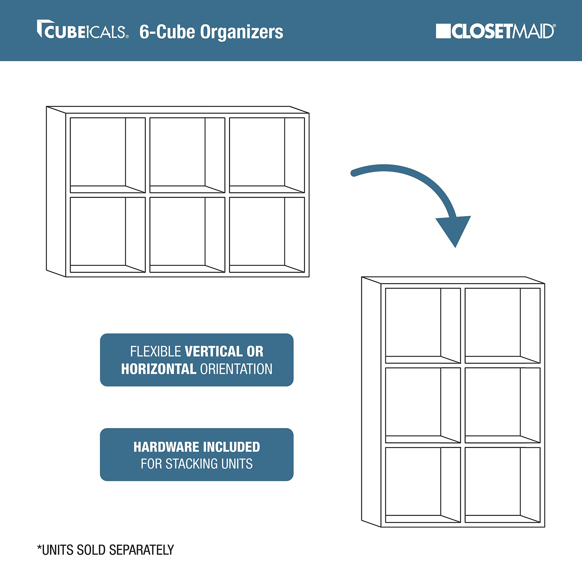 ClosetMaid Cubeicals 6 Cube Storage Shelf Organizer Bookshelf, Stackable, Vertical or Horizontal