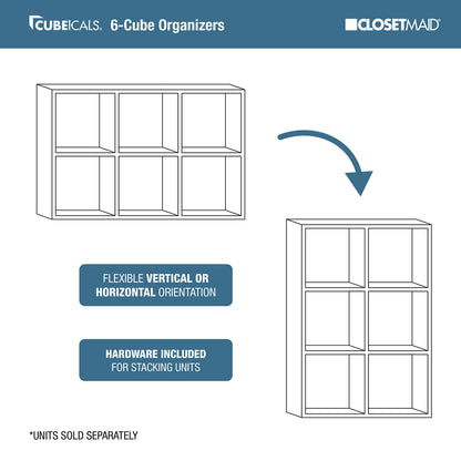 ClosetMaid Cubeicals 6 Cube Storage Shelf Organizer Bookshelf, Stackable, Vertical or Horizontal