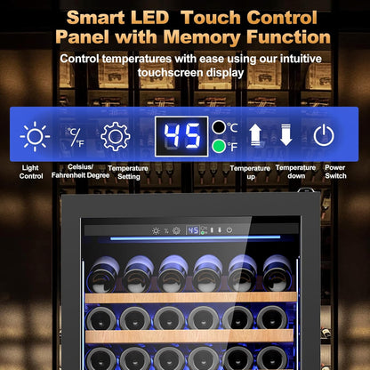 24 Inch Wine Cooler Refrigerator,179 Bottles Wine Fridge Large Capacity Professional Wine Cellars with Powerful Compressor,Quiet Operation and Elegant Design, Black