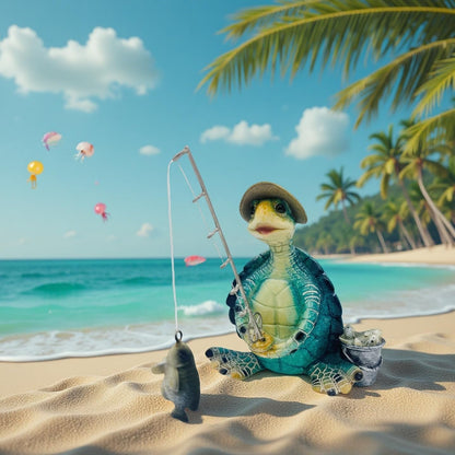 Turtle Fishing Decor, Summer Garden Statues, Nautical Coastal Beach Decorations, Home Office Decor Gifts, Bookshelf Desk Bathroom Tabletop Statue Ornament (Turtle Fishing)