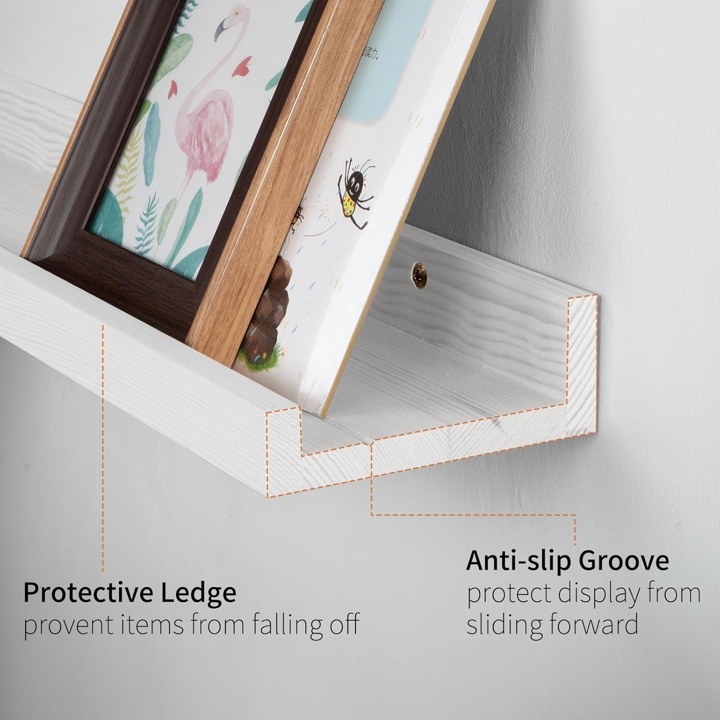 SAUMONIERES Picture Ledge Shelf Floating Book Shelves Set of 2 Wall Mounted Solid Wood for Bedroom Bathroom Living Room Kitchen, 36 Inch White