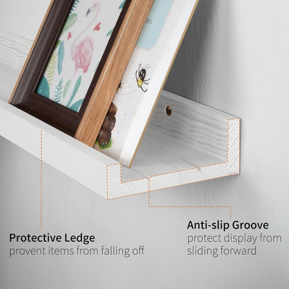 SAUMONIERES Picture Ledge Shelf Floating Book Shelves Set of 2 Wall Mounted Solid Wood for Bedroom Bathroom Living Room Kitchen, 36 Inch White