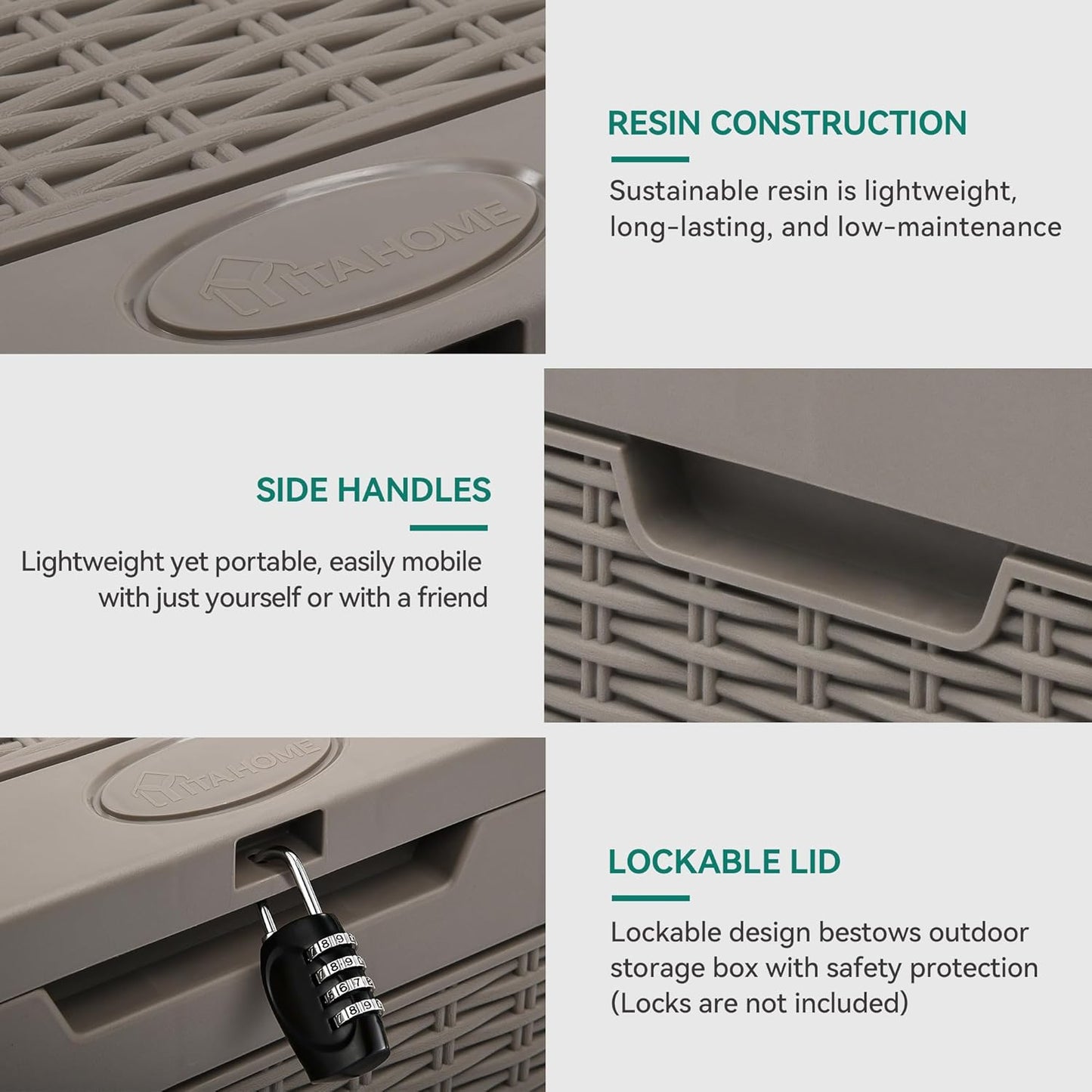 YITAHOME 32 Gallon Deck Box, Indoor Outdoor Storage Box for Patio Furniture, Pool Accessories, Cushions,Garden Tools,Sports Equipment, Waterproof Resin Rattan with Lockable Lid and Side Handles(Brown)