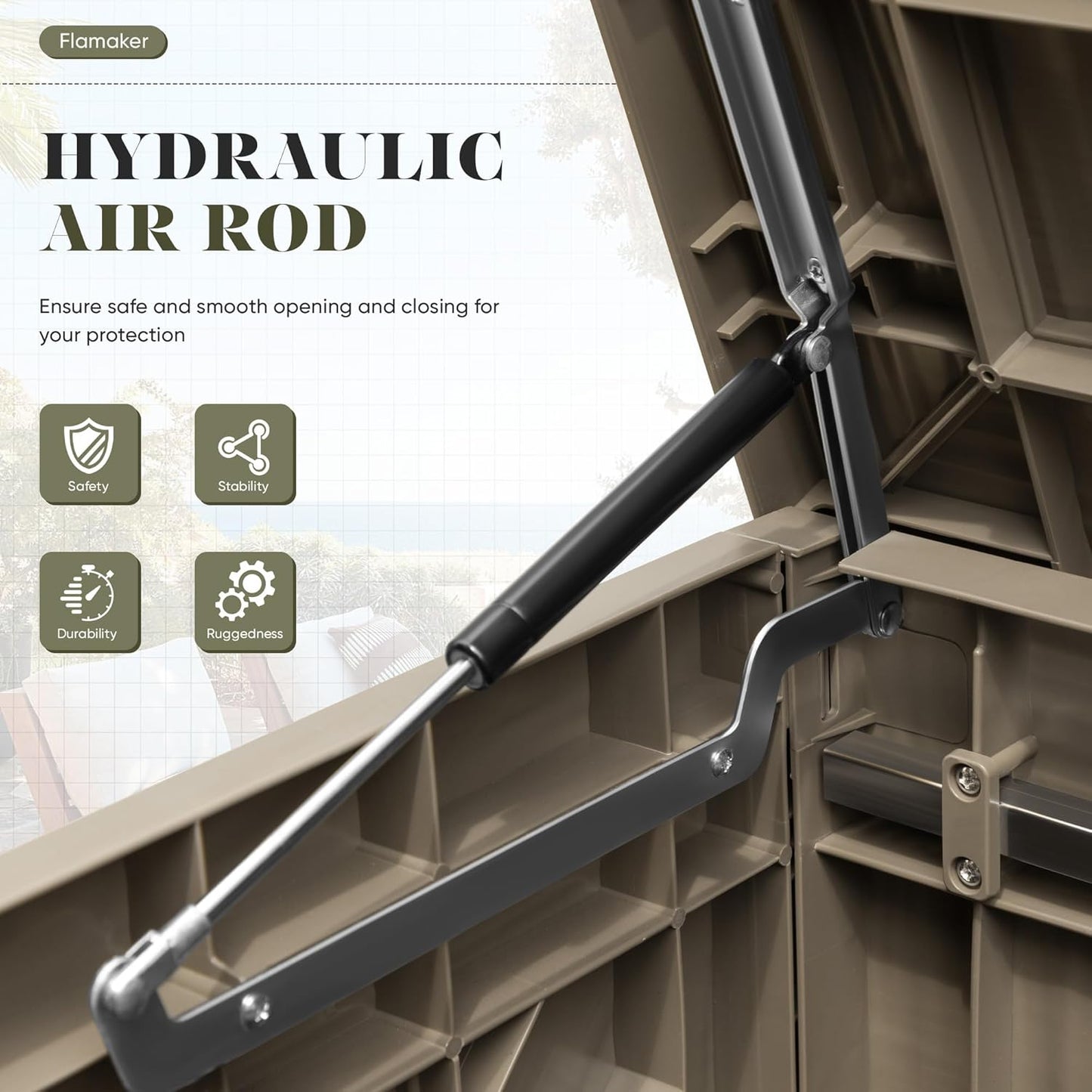 Flamaker Resin Deck Box 120 Gallon Waterproof Large Outdoor Indoor Storage Box Imitation Wood Resin for Patio Furniture Garden Tools and Pool (Brown)