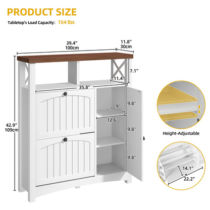 DWVO Farmhouse Shoe Cabinet with 2 Flip Drawers
