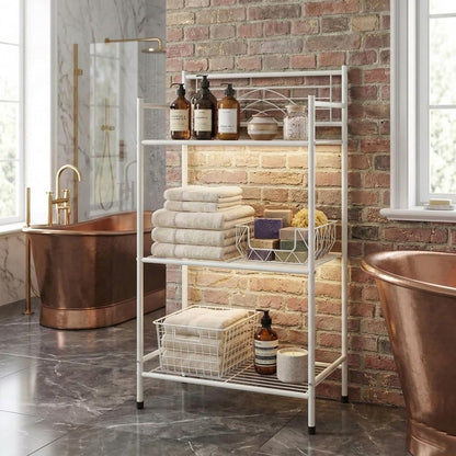 Bath Bliss 3 Tier Freestanding Bathroom Storage Shelf, White Metal Organizer Rack | Rust Resistant