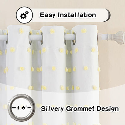 MYSKY HOME 100% Blackout Curtains for Kids Bedroom Thermal Insulated 95 Inch Length Nursery Curtains 2 Panels Grommet Light Filtering Yellow Pom Pom Sheer Drapes Double Layers Dining Room, 52W x 95L
